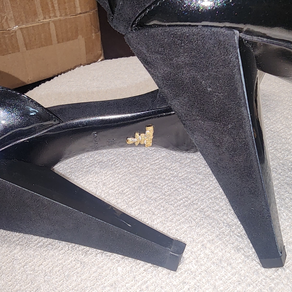 PRADA Camoscio Taffetas Pumps Black Patent / Suede Leather Size 39 Italy - Picture 8 of 13